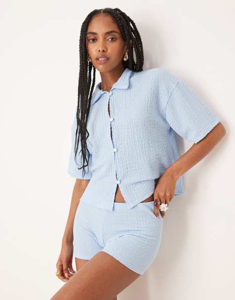 ASOS DESIGN - Mini-short d'ensemble boutonnée en tissu texturé - Bleu - view 1