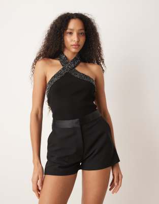 Mini-short habillé avec bande style smoking - Noir 40