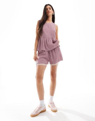 ASOS DESIGN mini short with lace trim in two tone gingham-Multi φωτογραφία