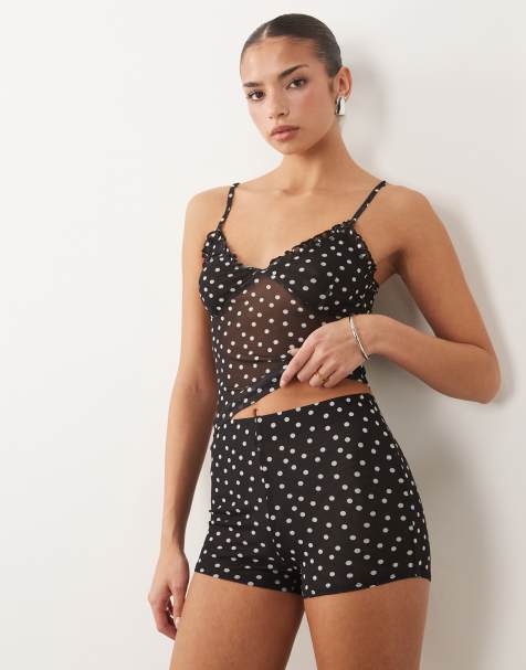 ASOS DESIGN – Mini-Shorts aus transparentem Netzstoff in Schwarz mit Polka Dots - view 1