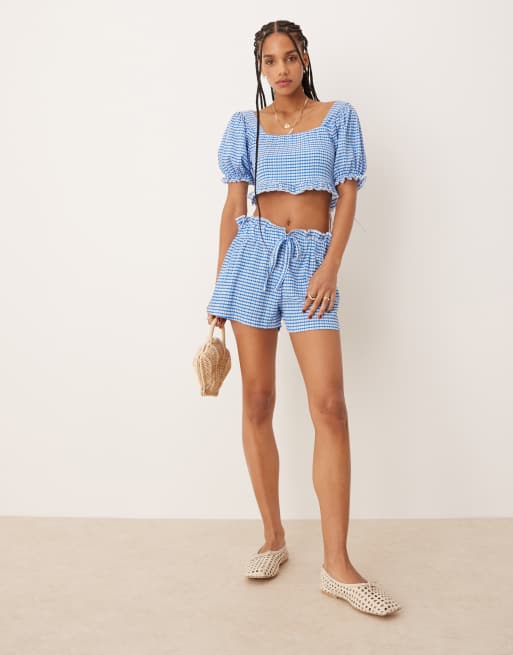 ASOS DESIGN mini shorts in light blue gingham - part of a set, 4 of 5