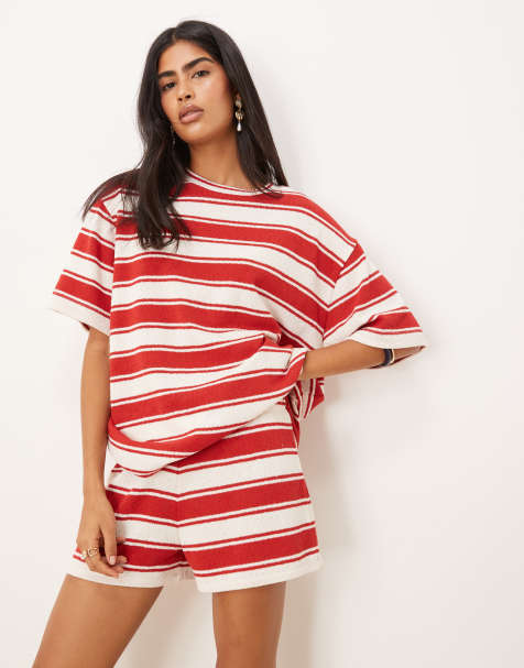 ASOS DESIGN – Mini-Shorts in Rot und Weiß gestreift, Kombiteil - view 1