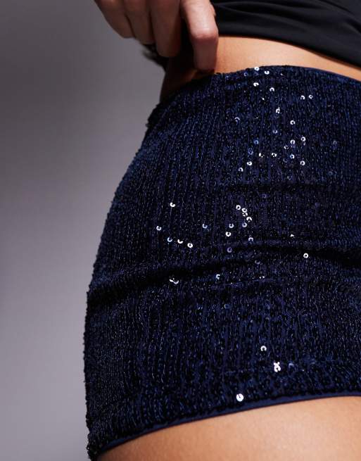 ASOS DESIGN - Mini shorts met lovertjes in marineblauw, 2 van 5