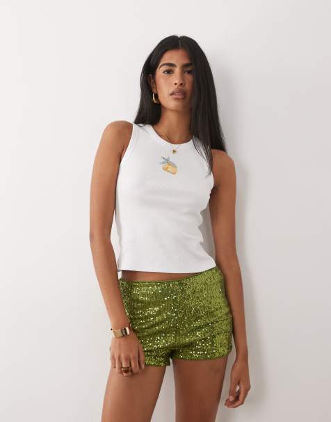 ASOS DESIGN – Mini-Shorts mit Pailletten in Grün - view 1