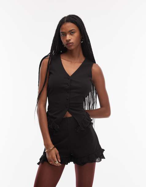 ASOS DESIGN mini shorts with contrast mesh ruffle detail in black (part of a set) - view 1