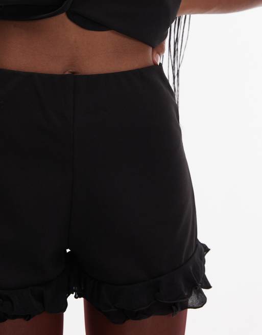 ASOS DESIGN mini shorts with contrast mesh ruffle detailing in black - part of a set, 4 of 5