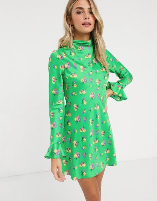 polo collar floral printed skater dress