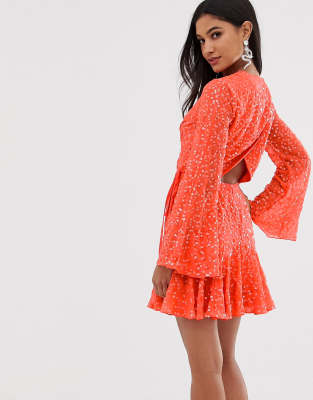 asos design scattered sequin mini skater dress