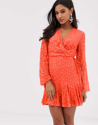 long sleeve sequin skater dress