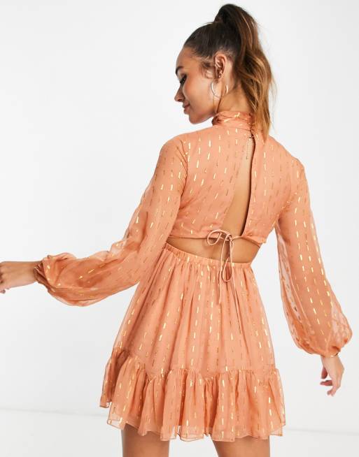 ASOS DESIGN mini skater dress with twist front detail in textured chiffon, 2 of 4