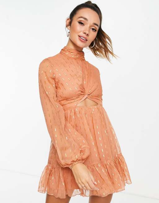 ASOS DESIGN mini skater dress with twist front detail in textured chiffon, 3 of 4