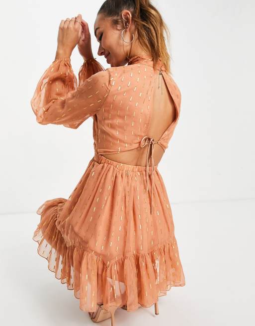 ASOS DESIGN mini skater dress with twist front detail in textured chiffon, 4 of 4
