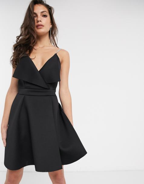 ASOS DESIGN – Mini-Skater-Kleid mit Faltendetail vorn und verzierten Trägern