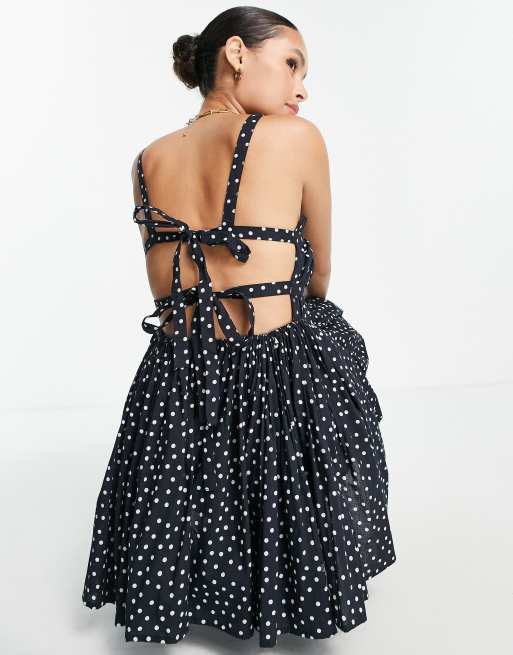 ASOS DESIGN - Mini skater zonnejurk met bandjes in zwart-witte stippenprint