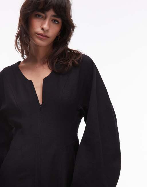 ASOS DESIGN - Mini-skaterjurk met ballonmouwen en structuur in zwart, 3 van 4
