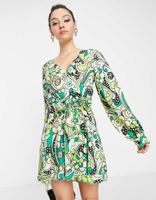 ASOS DESIGN - Mini skaterjurk met riem en bloemenprint