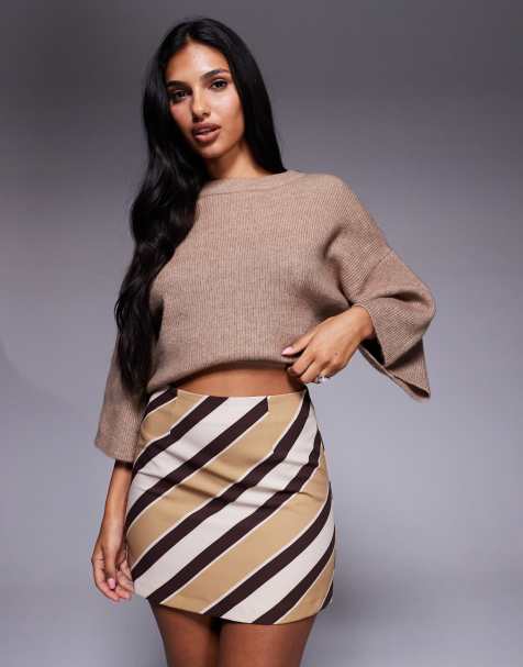 ASOS DESIGN mini skirt in brown stripe - view 1