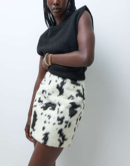 ASOS DESIGN mini skirt in brushed cow print, 3 of 5