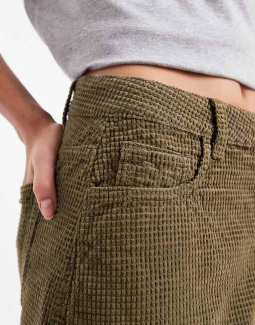 ASOS DESIGN mini skirt in bubble cord in khaki, 3 of 4