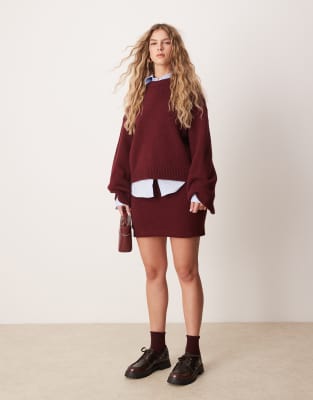 Asos Design Mini Skirt In Burgundy - Part Of A Set-red