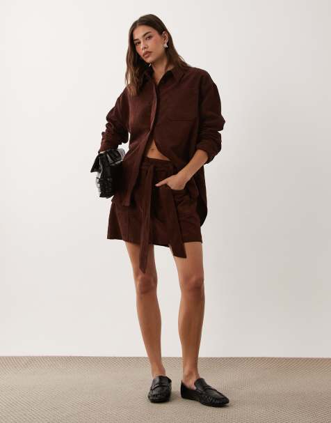 ASOS DESIGN mini skirt in cord in chocolate - view 1