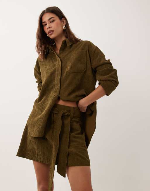 ASOS DESIGN mini skirt in cord in khaki, 2 of 5