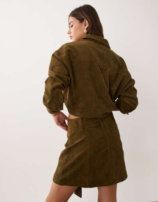 ASOS DESIGN mini skirt in cord in khaki, 5 of 5