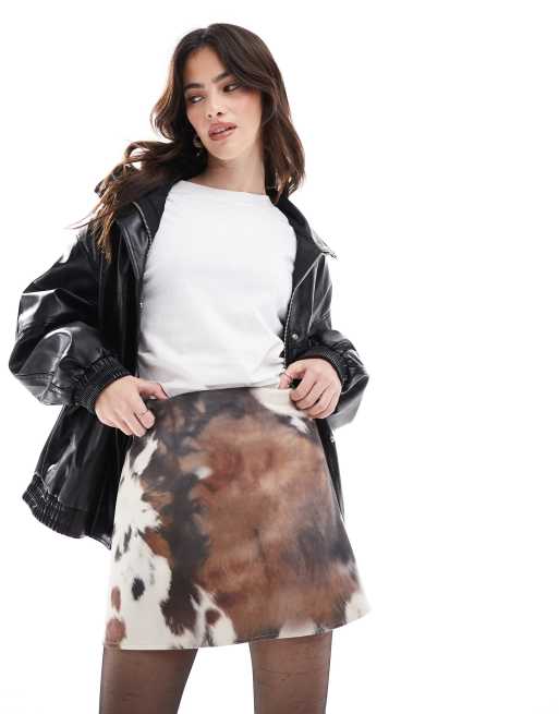 Cow print leather skirt hotsell