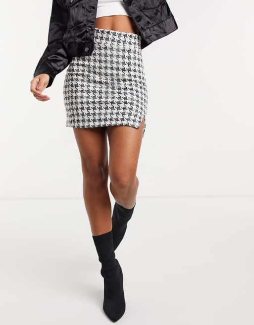 ASOS DESIGN mini skirt in houndstooth boucle with notch front