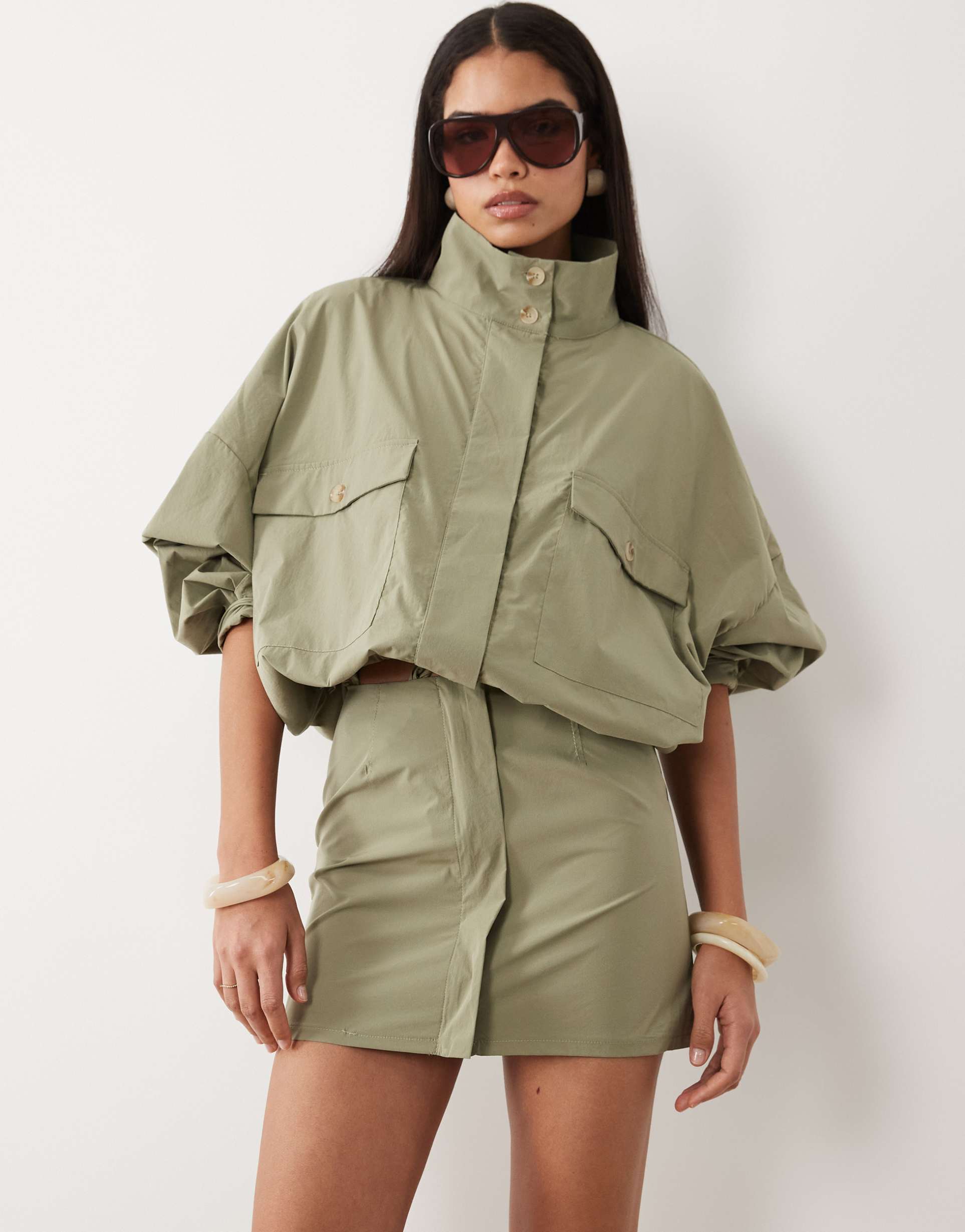 asos design mini skirt in khaki - part of a set