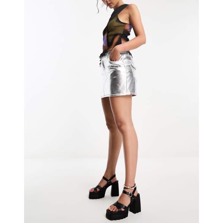 ASOS DESIGN mini skirt in metallic silver