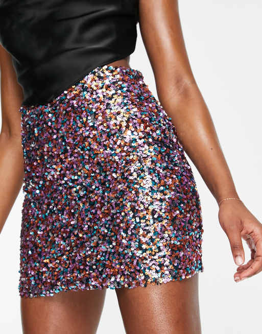 ASOS DESIGN mini skirt in pink multi sequin