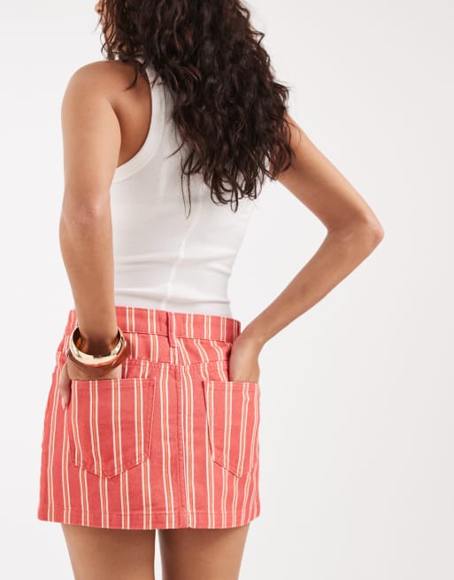 ASOS DESIGN mini skirt in red denim stripe, 4 of 5