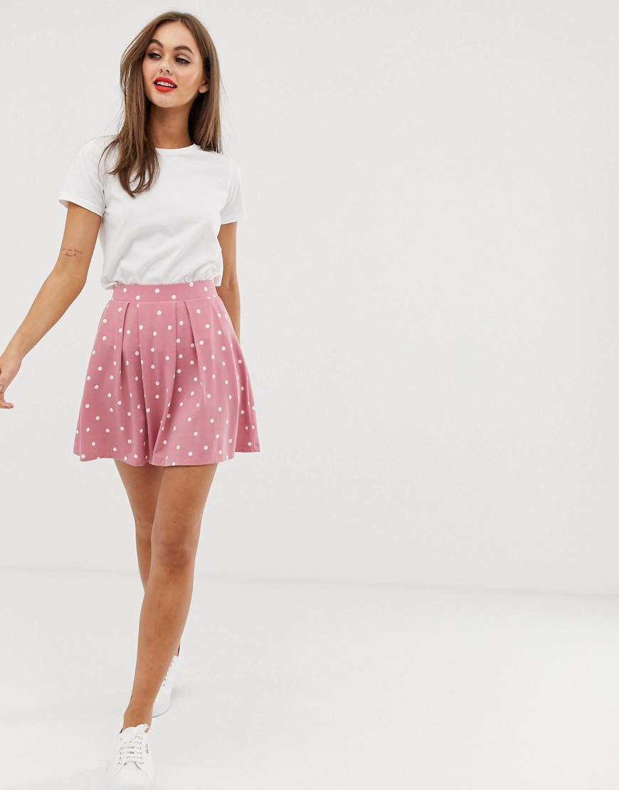 ASOS DESIGN mini skirt with box pleats in pink spot print-Multi