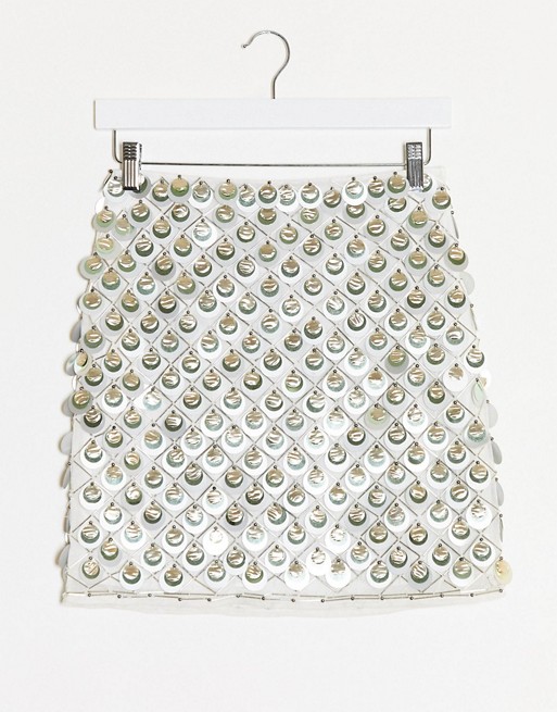 ASOS DESIGN mini skirt with circle sequins in silver