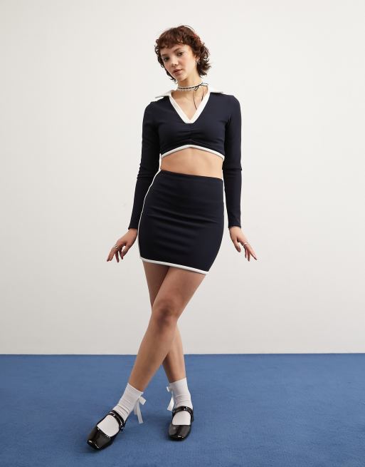 ASOS DESIGN mini skirt with contrast tipping in black - part of a set