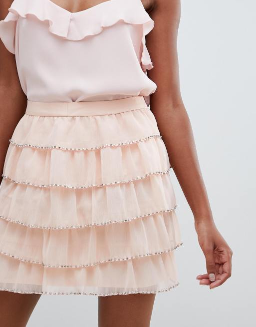 Asos Design Mini Skirt With Embellished Tiers Asos