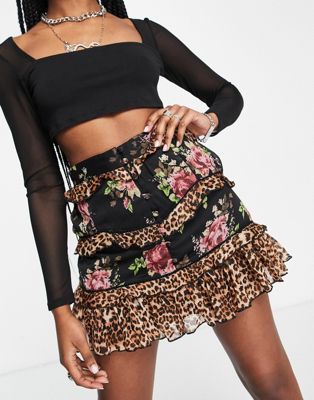 ASOS DESIGN mini skirt with ruffle detail in animal & floral print