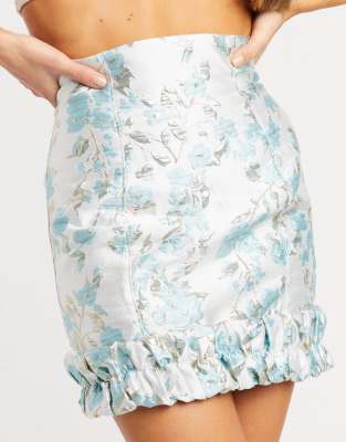 ASOS DESIGN mini skirt with ruffle hem in floral jacquard-Multi