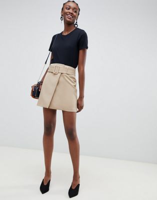 ASOS DESIGN mini skirt with self belt in camel | ASOS