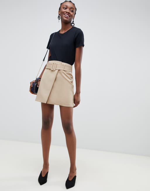 ASOS DESIGN mini skirt with self belt in camel ASOS