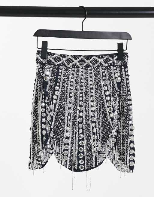 ASOS DESIGN mini skirt with shaped hem and beading