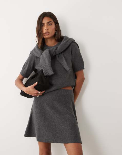 ASOS DESIGN mini skirt with wool in charcoal - view 1