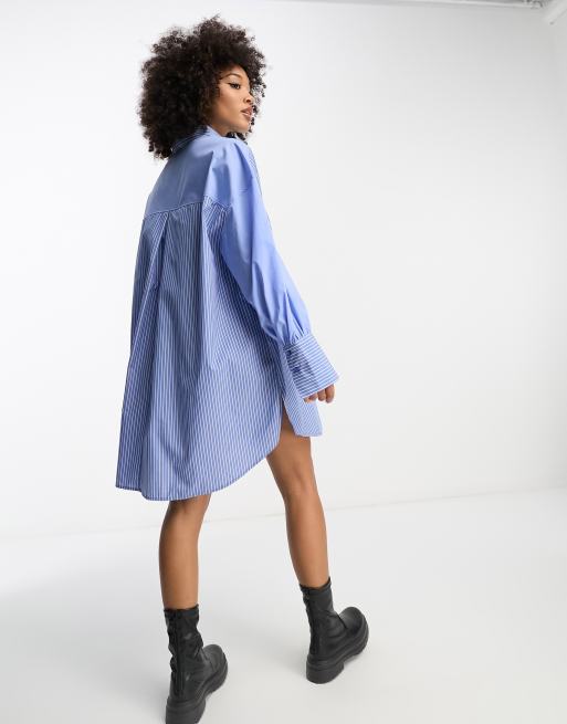 ASOS DESIGN - Mini-skjortekjole i boyfriend-stil med blandet stribeprint , 4 af 4
