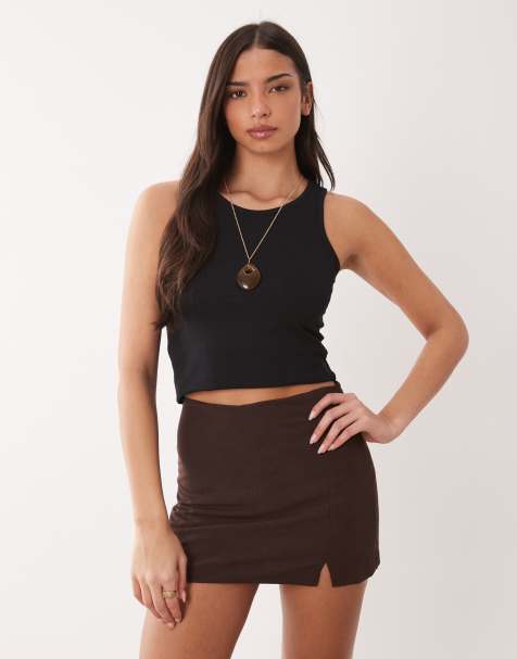 ASOS DESIGN – Mini-Skort aus Leinenmix in Schokobraun - view 1