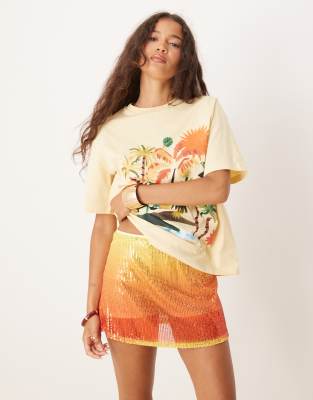ASOS DESIGN - Mini-Skort in Orange mit Print mit Farbverlauf und Pailletten