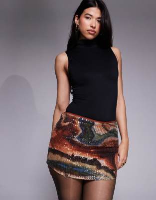 ASOS DESIGN - Mini-Skort mit Paillettenbesatz und Marmormuster-Bunt