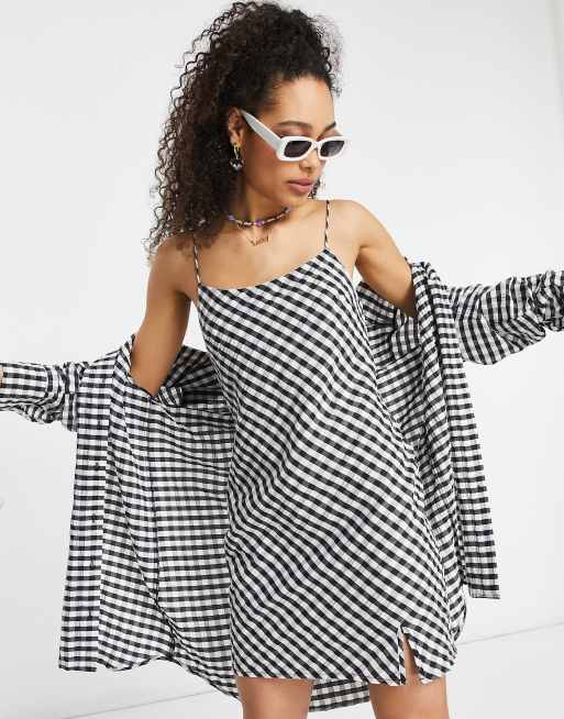 ASOS DESIGN mini slip dress in black gingham