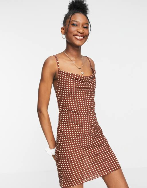 Asos brown store polka dot dress