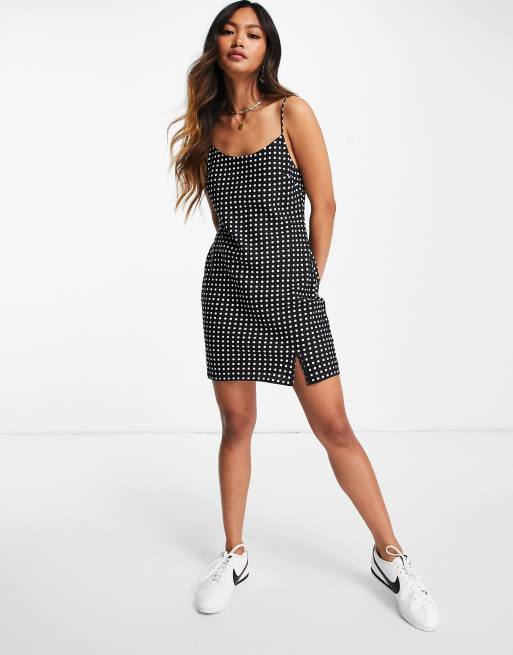 ASOS DESIGN mini slip dress in white spot print